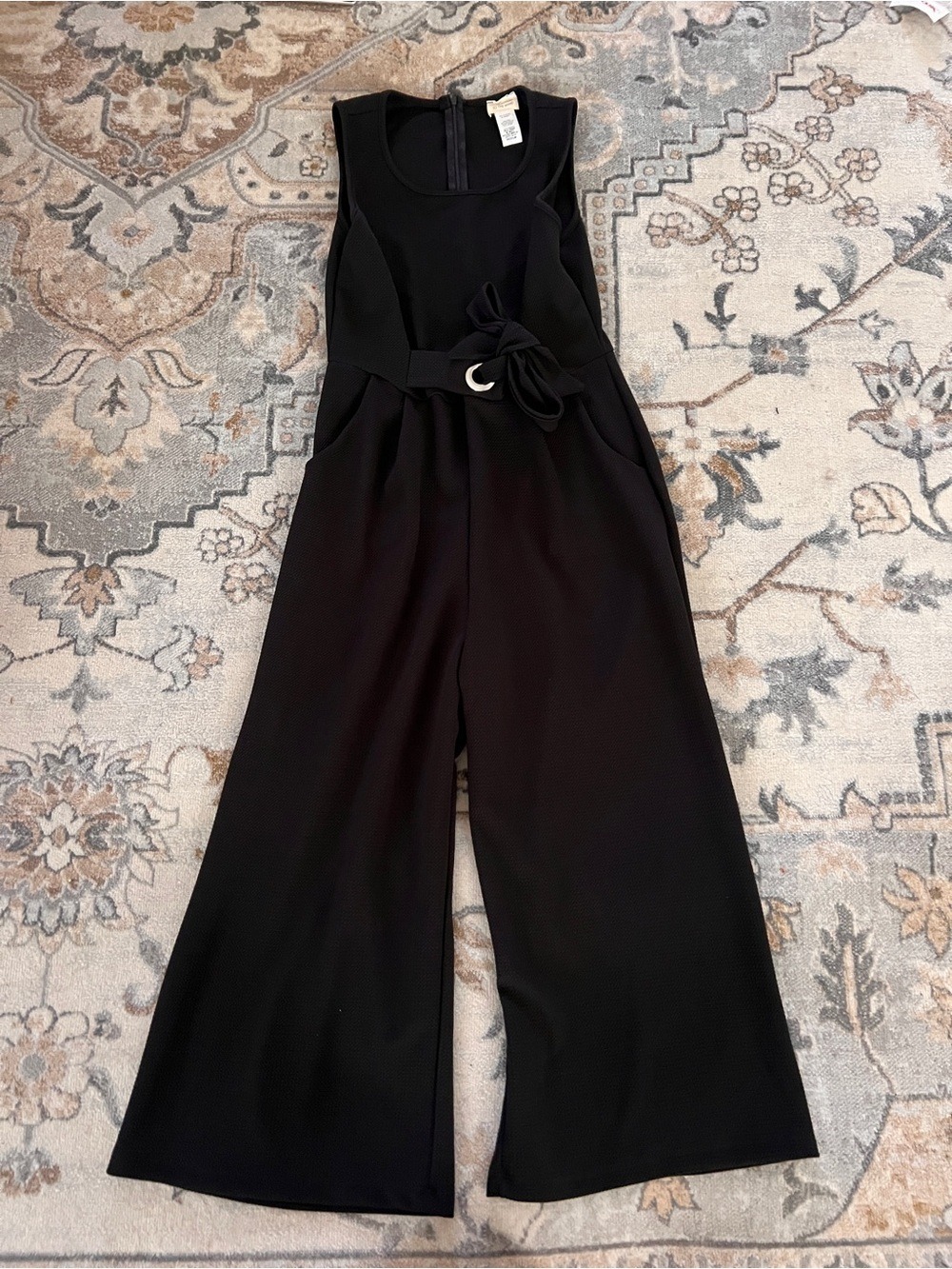Caution To The Wind Black Sleeveless Wide-Leg Jumpsuit with Waist Tie